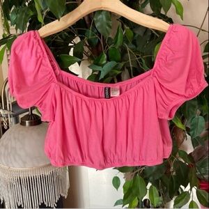 Divided Bright Pink Puff Sleeve Crop Top